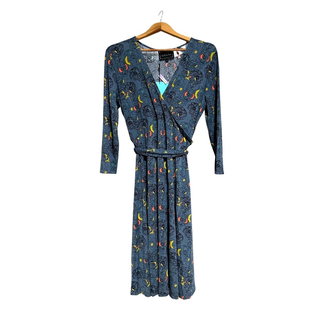 Leota Birds and the Bees Maternity XL Floral Print Long Sleeve Midi Wrap Dress